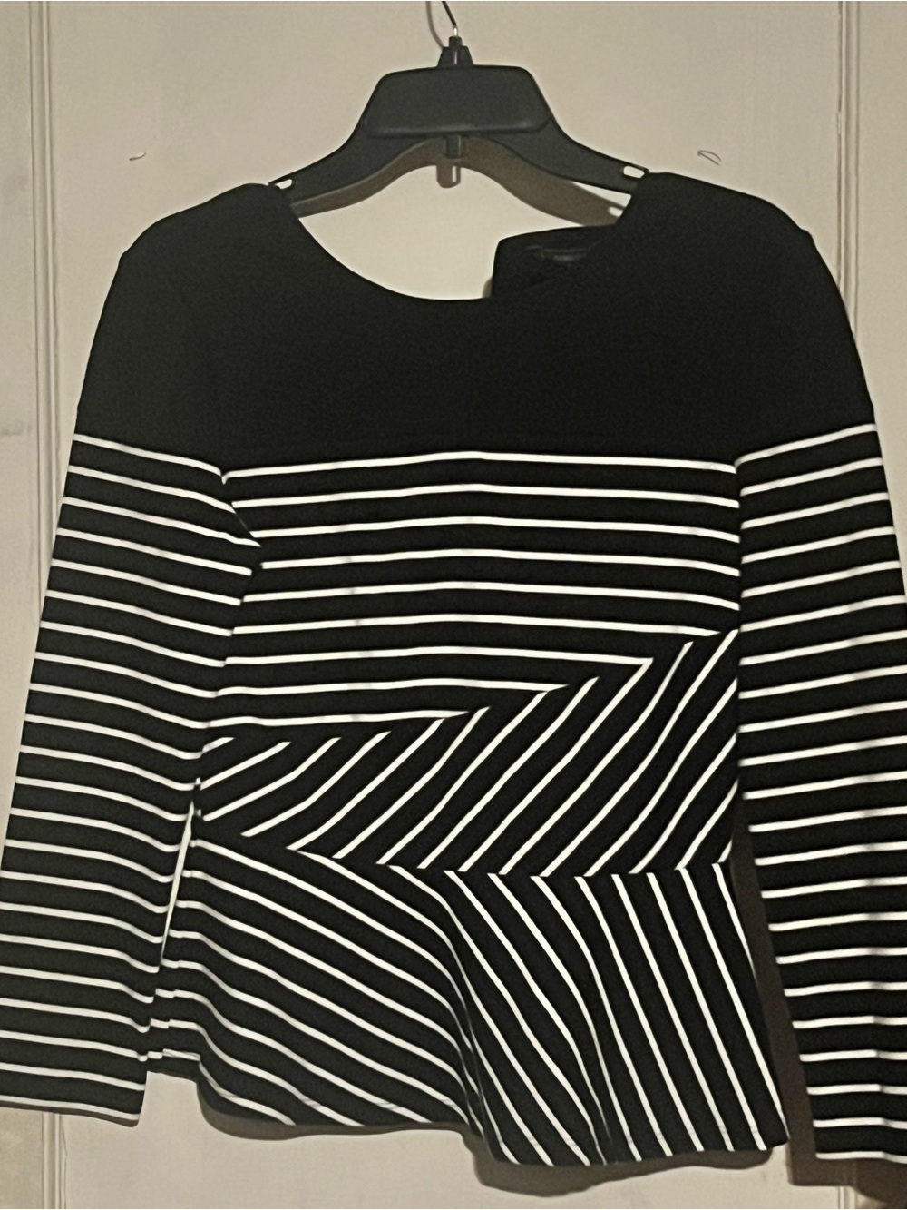 BCBGMaxAzria Black and White Striped Peplum Top